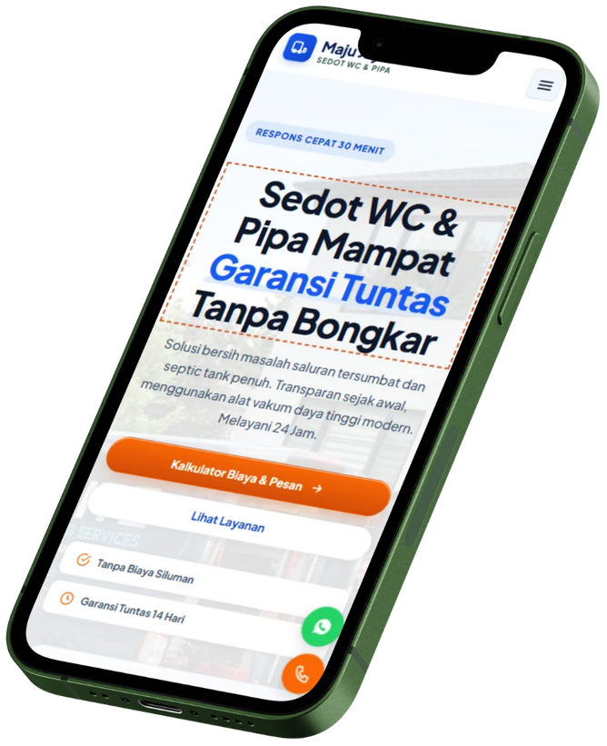 Pratinjau tampilan website bisnis jasa pada ponsel